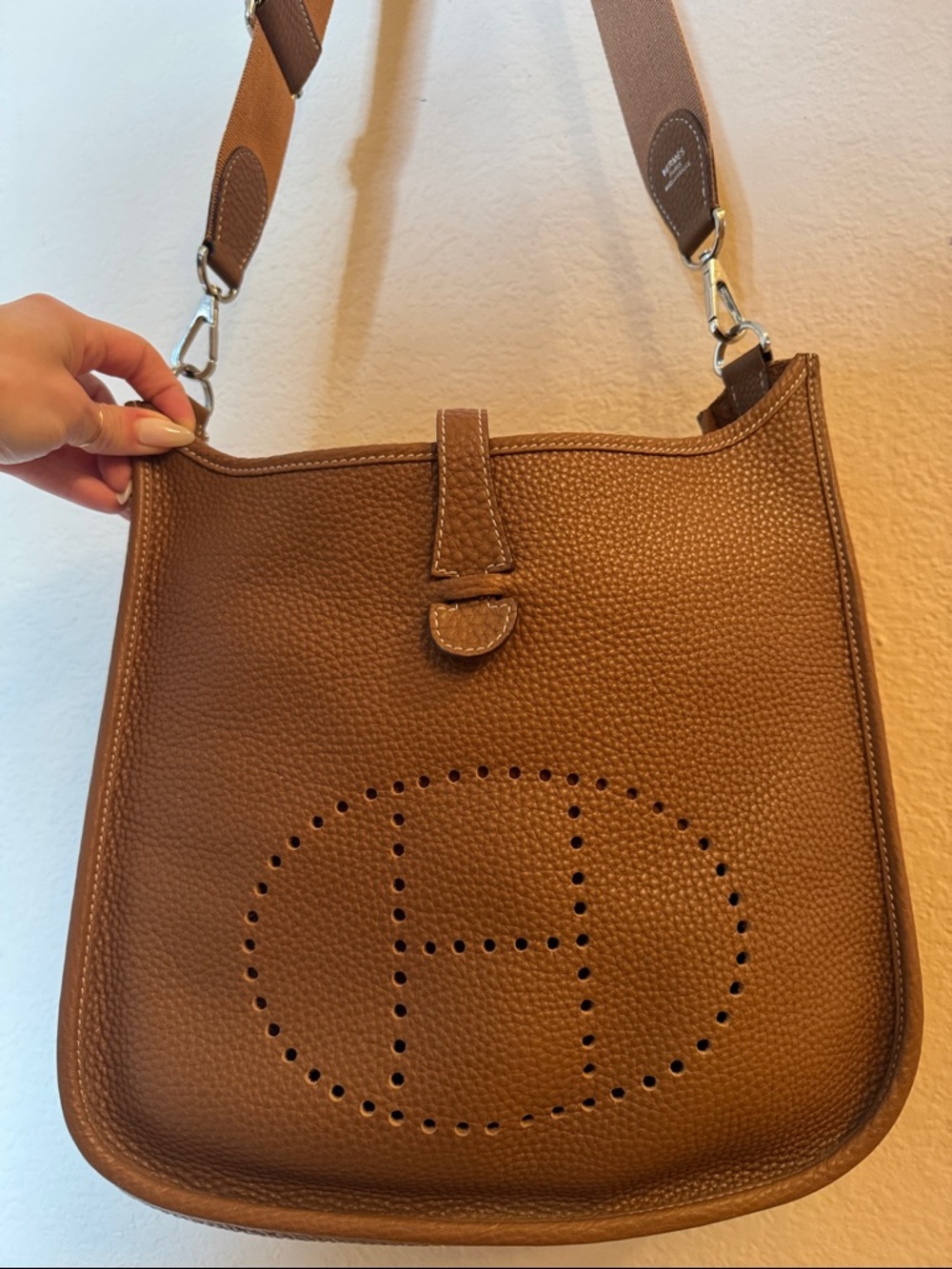Hermes Evelyne PM Brown Leather Shoulder Bag Palladium hardware